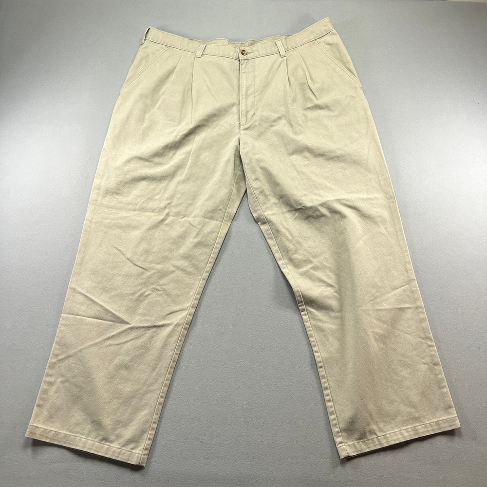 George Chino Pants Mens 40x30 Beige Cotton Mid Rise Pleated Front Straight Leg